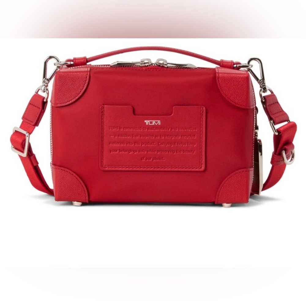 Brand New Tumi Dey Trunk Red Crossbody with Silver Hardware